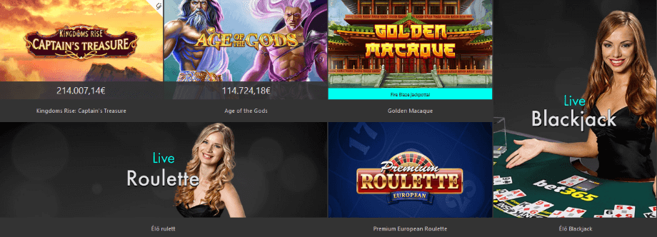 Játékkínálat az bet365 kaszinóban