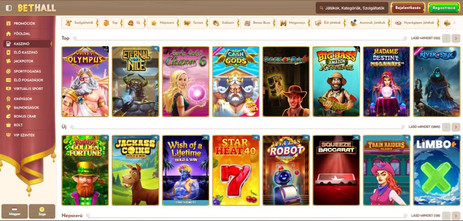 BetHall Casino játékok