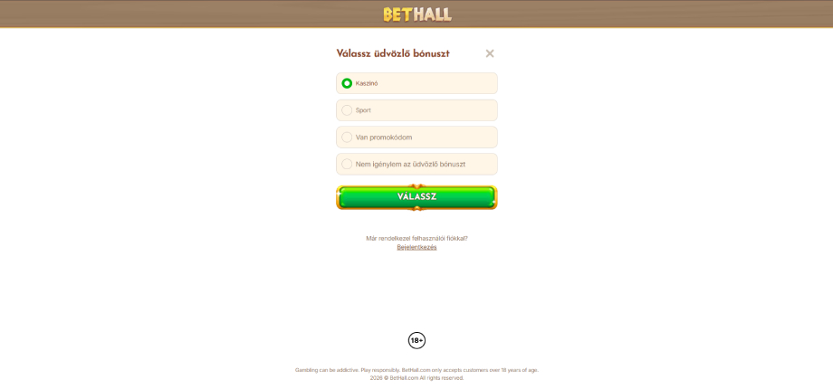 BetHall Casino regisztráció
