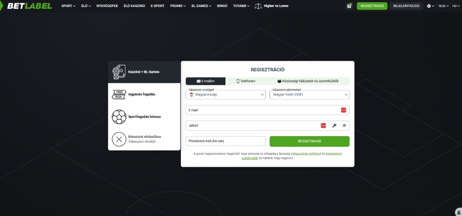 BetLabel Casino regisztráció