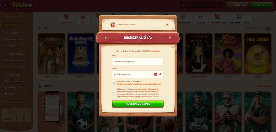 BillyBets Casino regisztráció