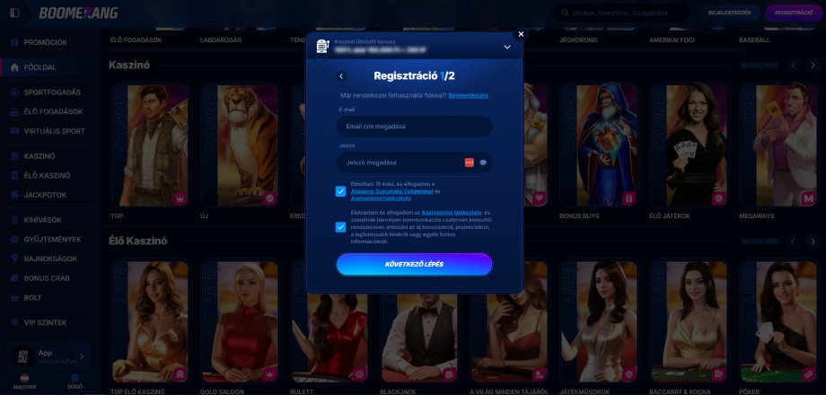 Boomerang Bet Casino regisztráció