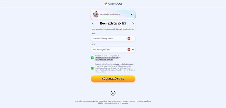 CasinoLab Casino regisztráció