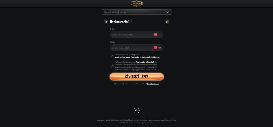 Gransino Casino regisztráció