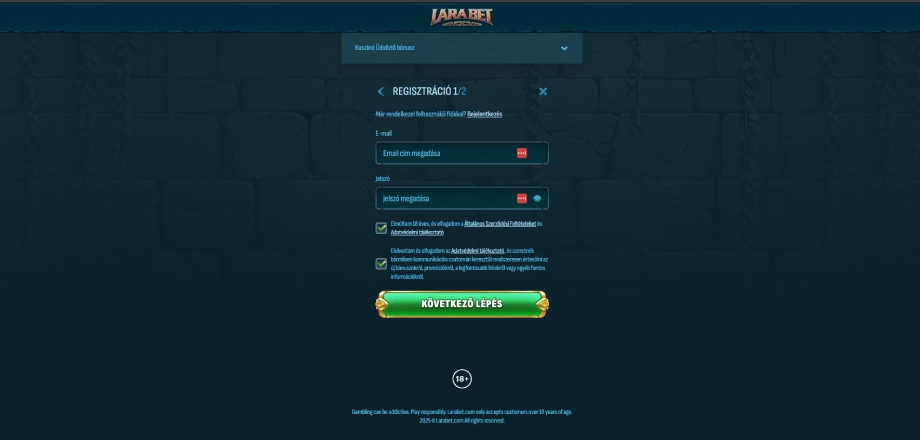 Larabet Casino regisztráció