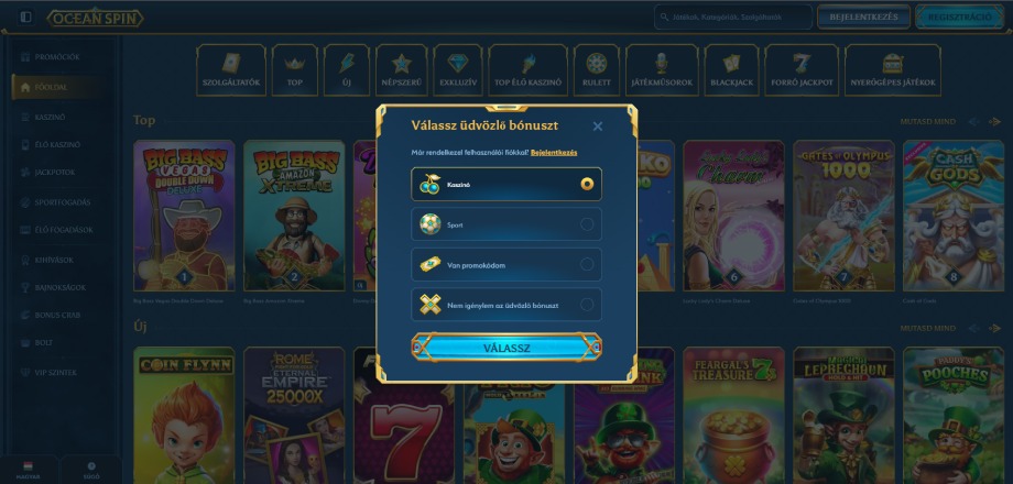Ocean Spin Casino regisztráció