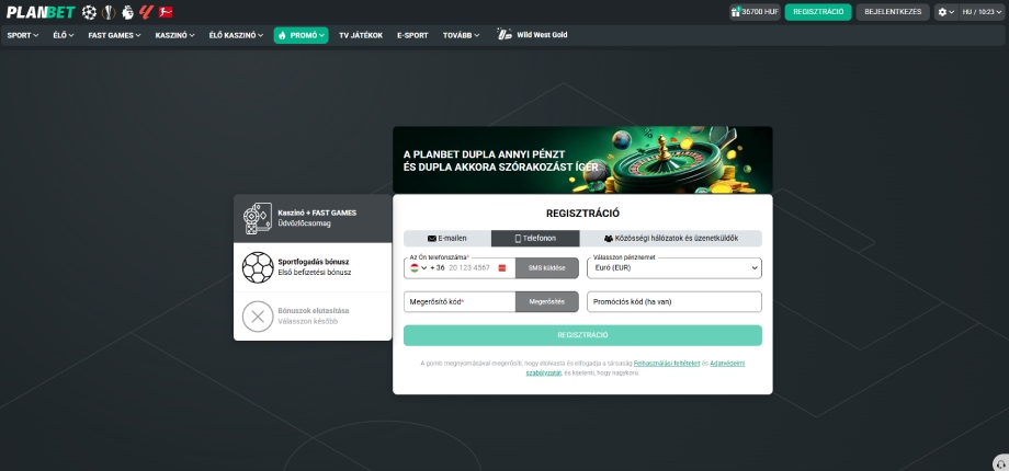Planbet Casino regisztráció