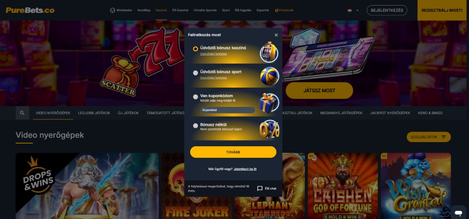 PureBets Casino regisztráció