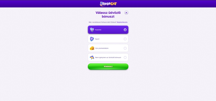 RoboCat Casino regisztráció