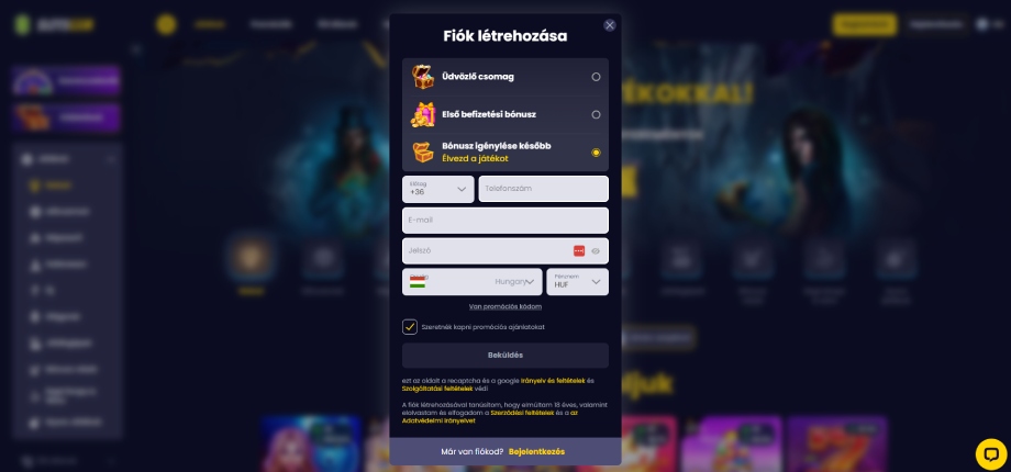 SlotsGem Casino regisztráció