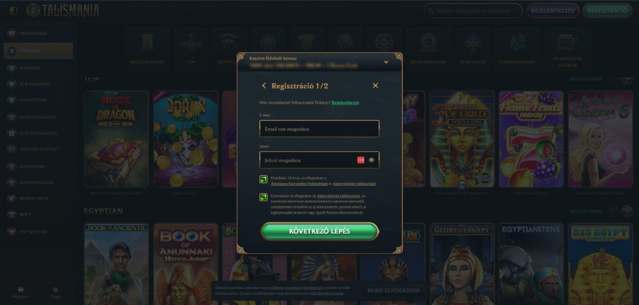 Talismania Casino regisztráció