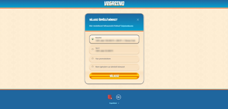 Vegasino Casino regisztráció