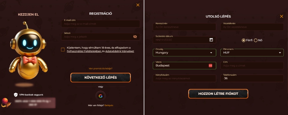 Vegazone Casino regisztráció