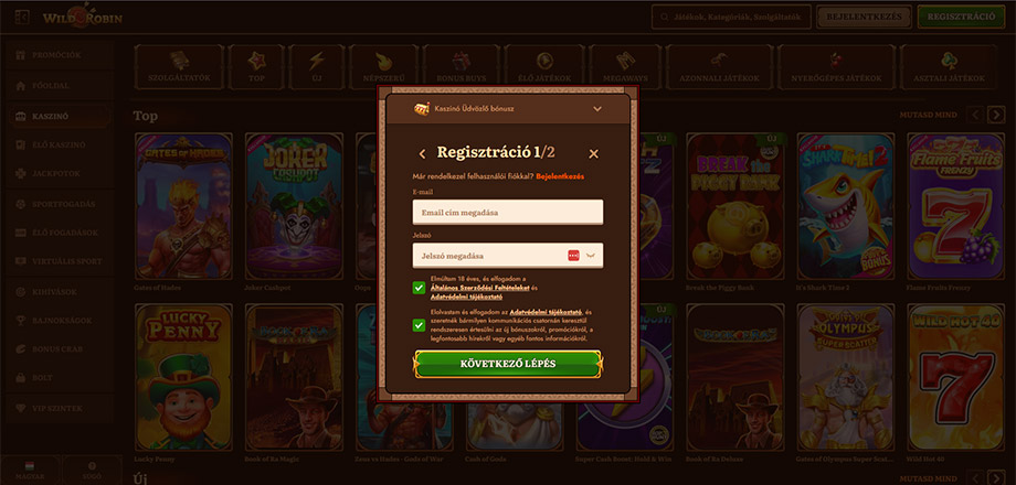 WildRobin Casino regisztráció