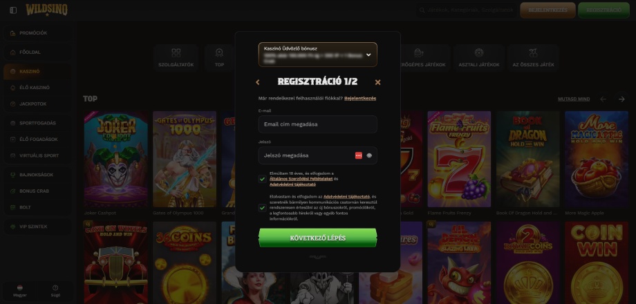 Wildsino Casino regisztráció