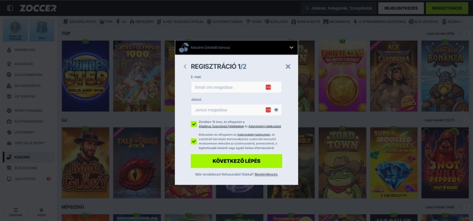 Zoccer Casino regisztráció